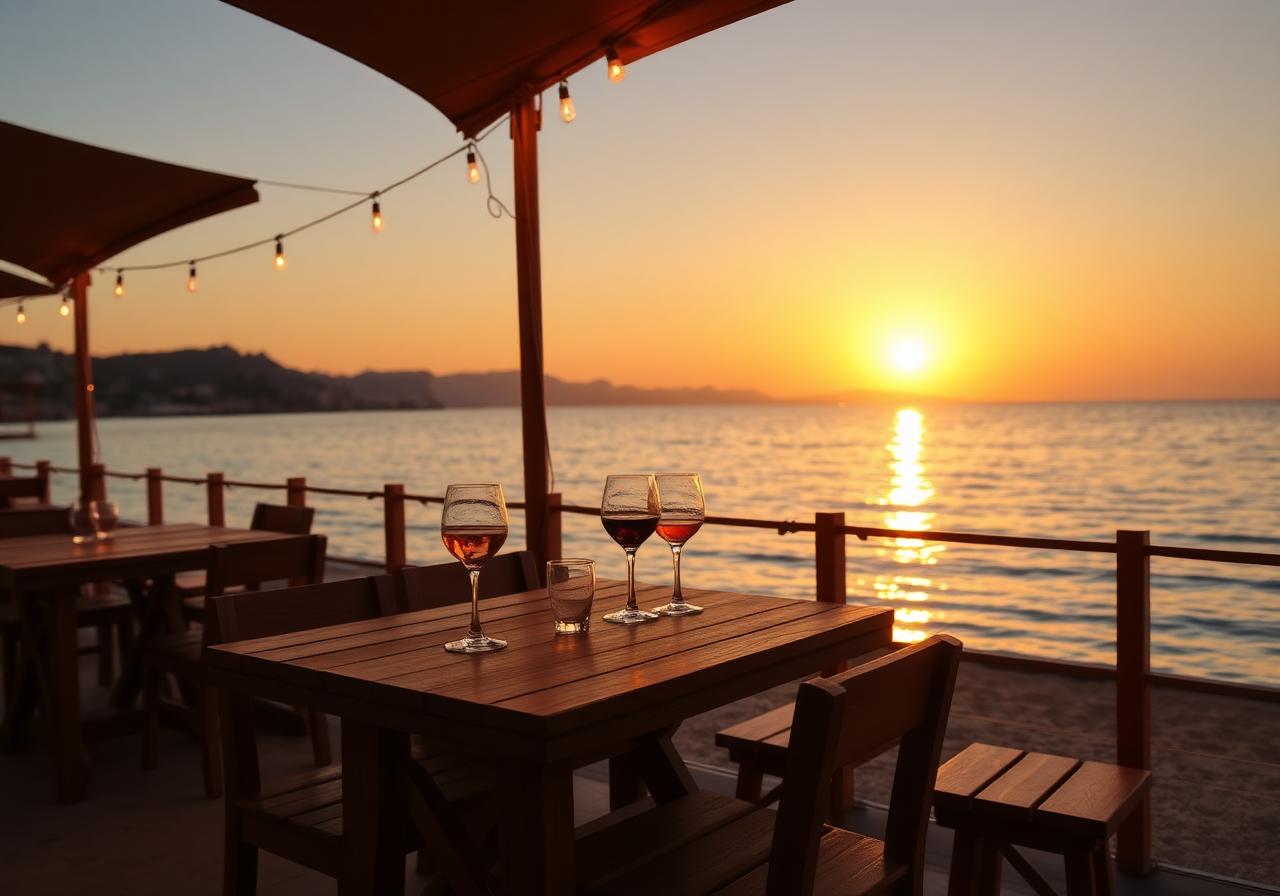 Sunset wine on the shore