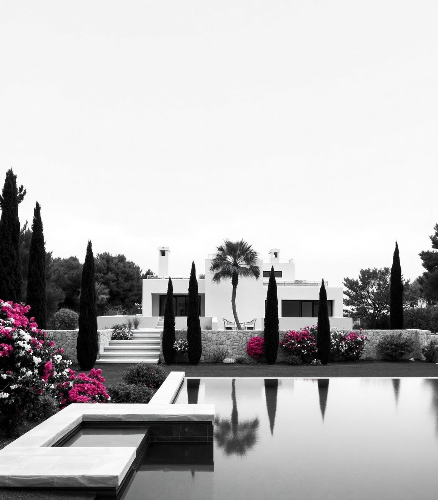 Architectural Marbella villa, muted black-and-white
