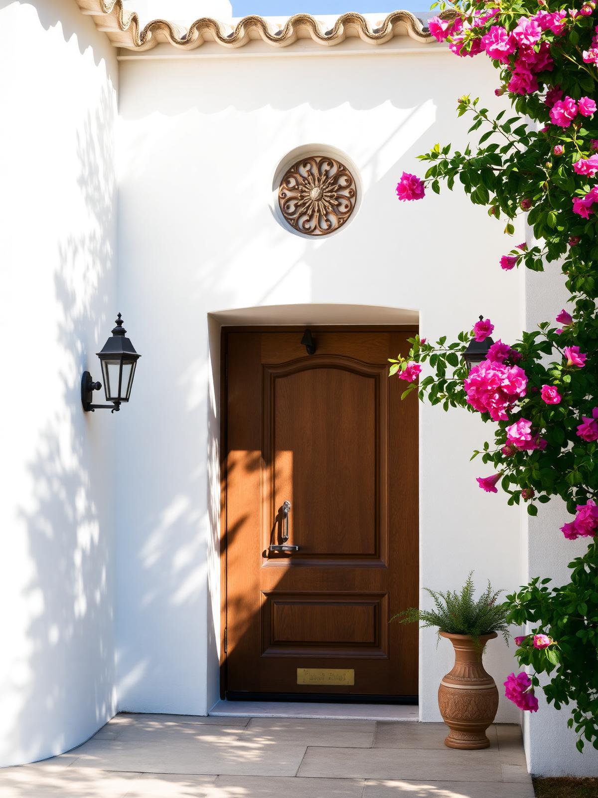 Andalusian villa entrance with bougainvillea